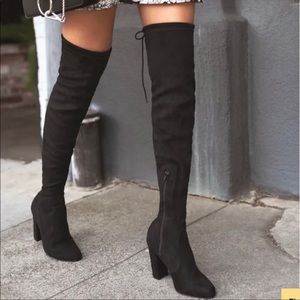 Lulu’s Catwalk Strut Black Suede Over the Knee Boots 8.5